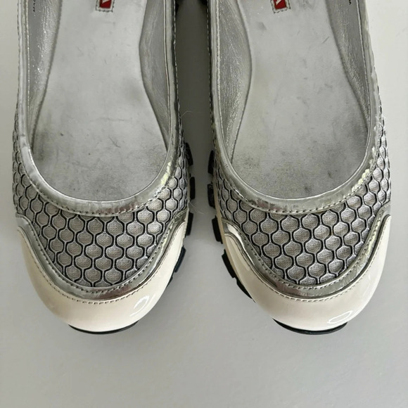 Prada Sport Ballet Shoes Trainers Metallic Mesh Patent Leather Size 36.5 Vintage - Picture 9 of 14